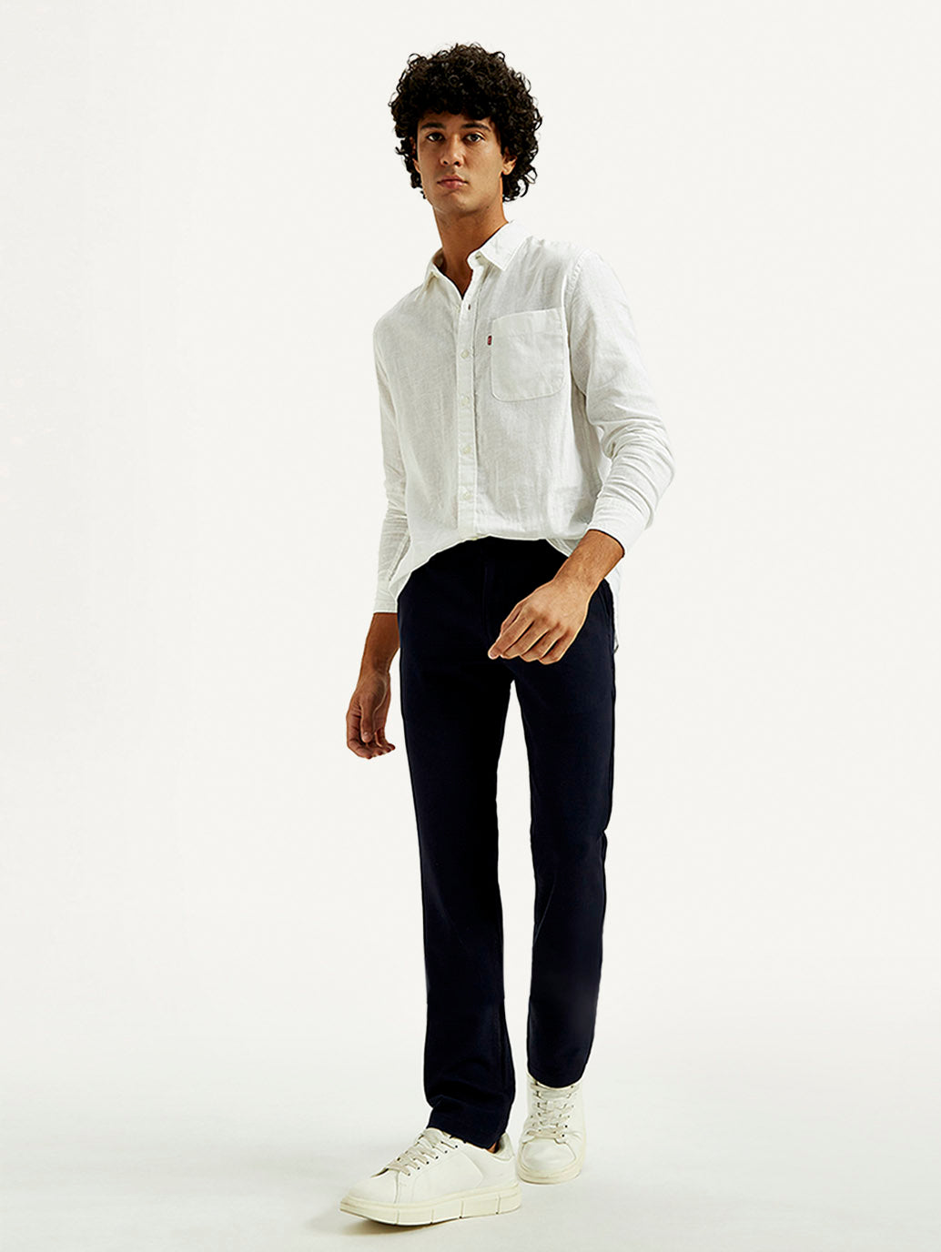 Men's Navy Blue Baggy Fit Mid Rise Chinos