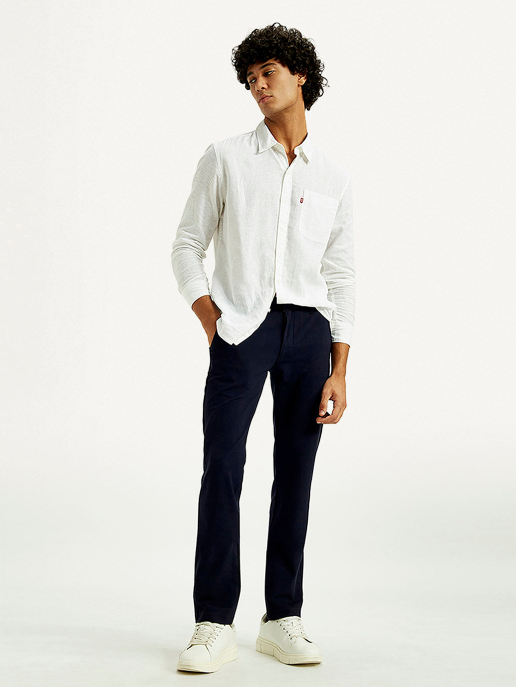 Men's Navy Blue Baggy Fit Mid Rise Chinos - Styleshot View
