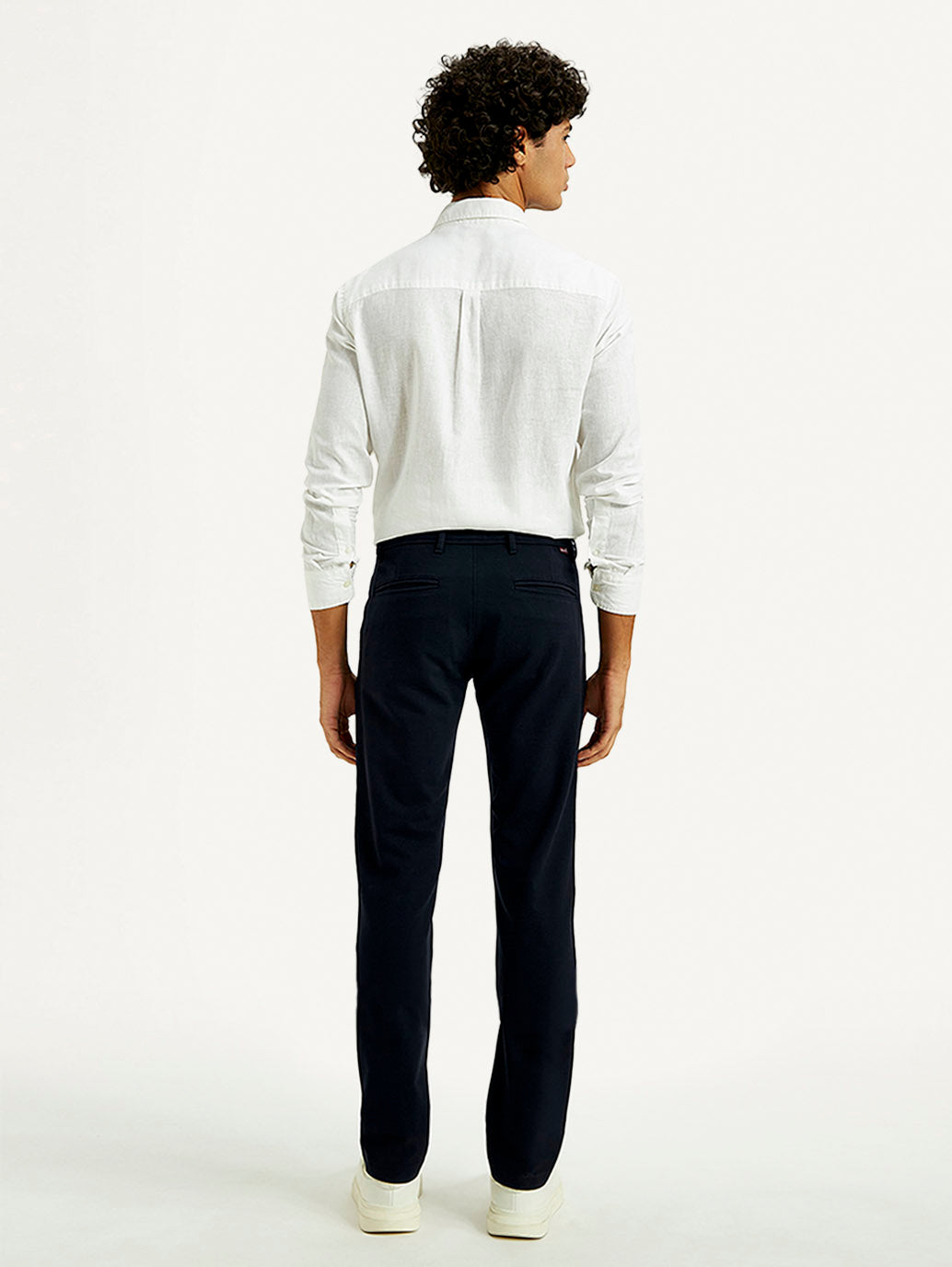 Men's Navy Blue Baggy Fit Mid Rise Chinos - Back View