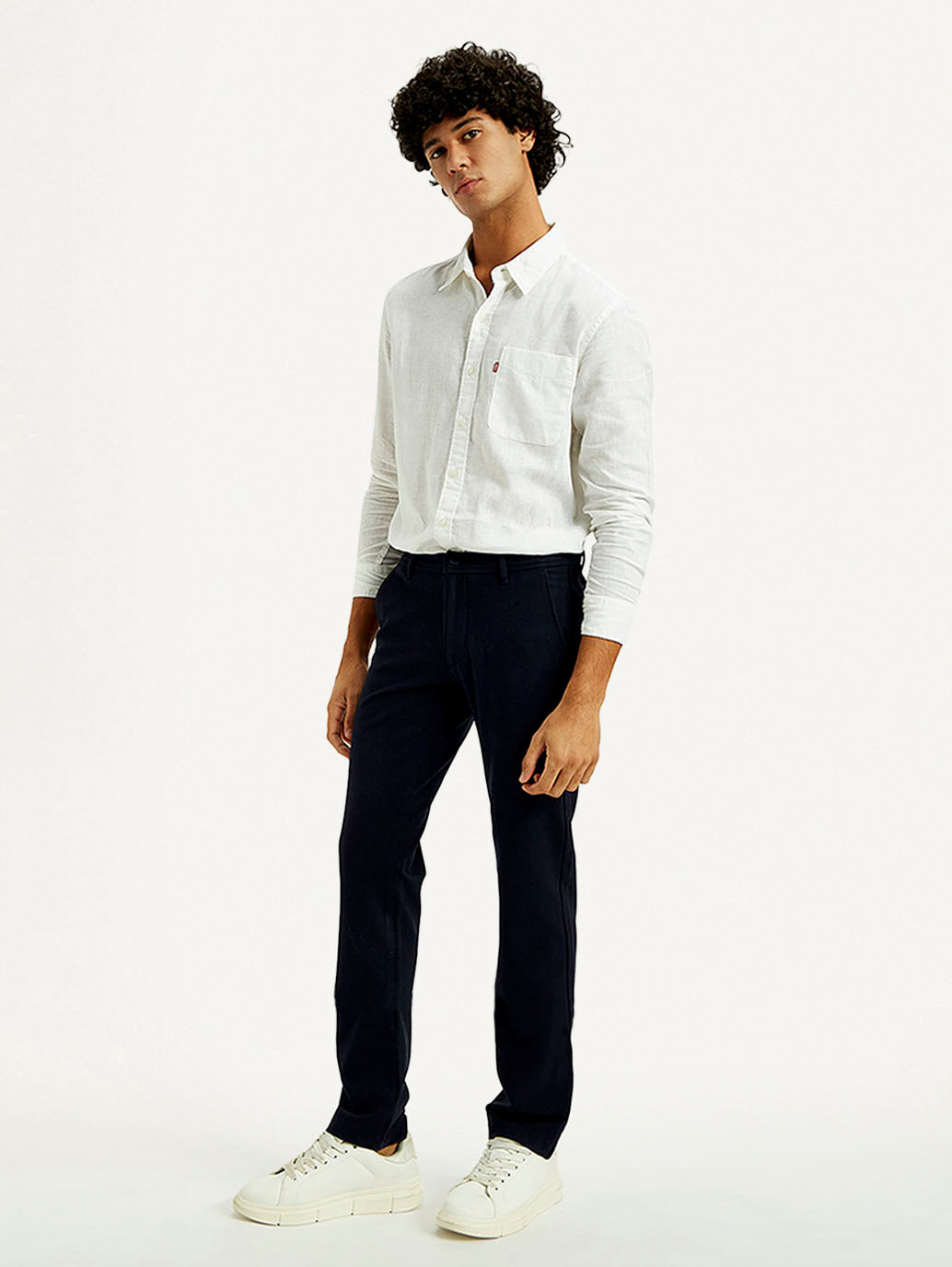 Men's Navy Blue Baggy Fit Mid Rise Chinos - Side View