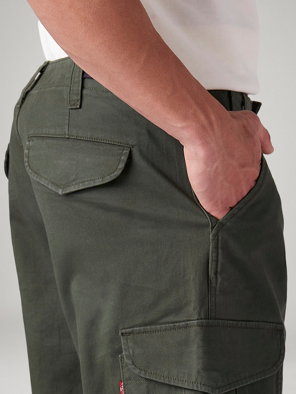 Men's Olive Baggy Fit Mid Rise Cargos - 20 View