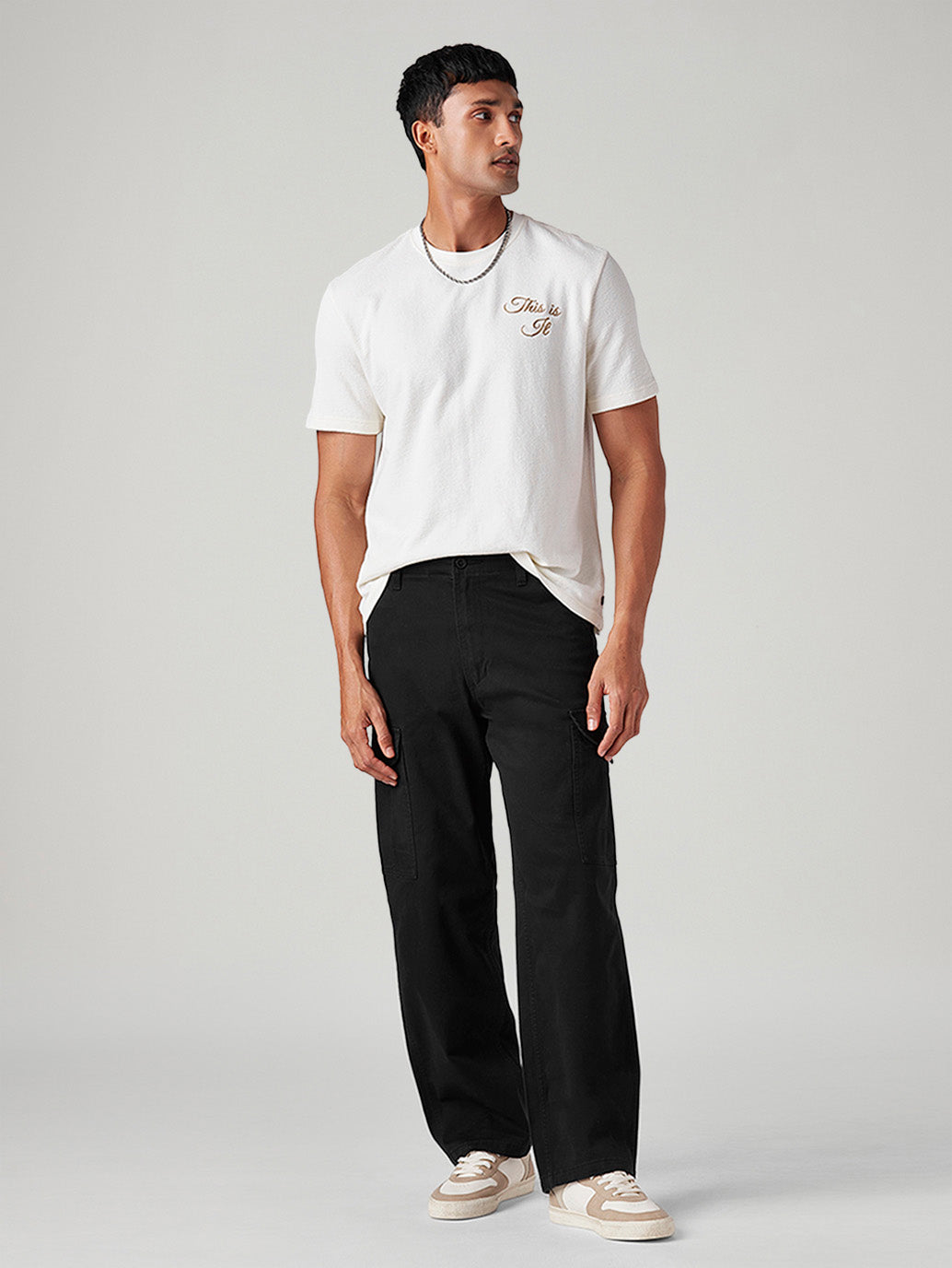 Men's Black Baggy Fit Mid Rise Cargos