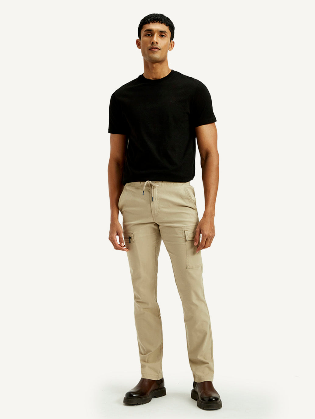 Men's 511 Beige Slim Fit Mid Rise Cargo Trousers - Front View