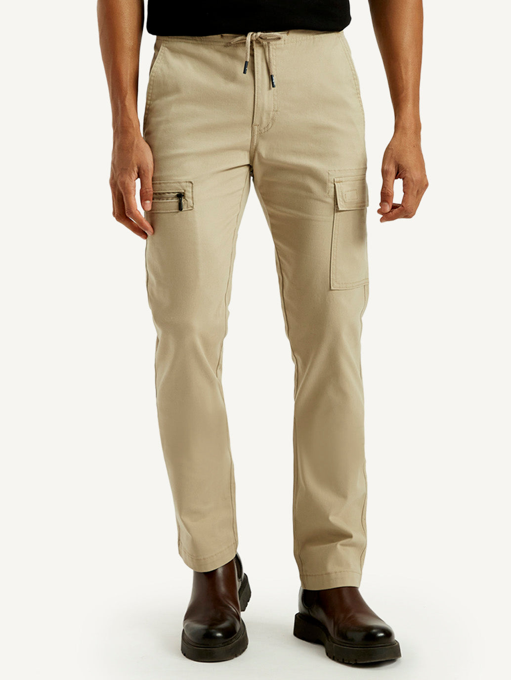 Men's 511 Beige Slim Fit Mid Rise Cargo Trousers - Front View