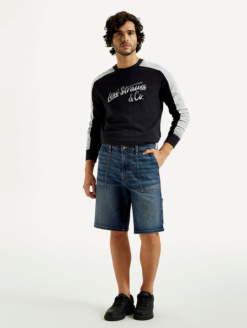 Men's Blue Solid Loose Fit Shorts - Front View