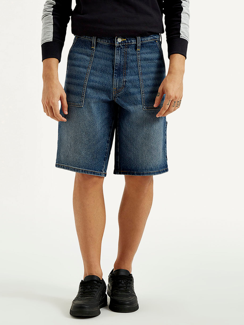 Men's Blue Solid Loose Fit Shorts - Front View