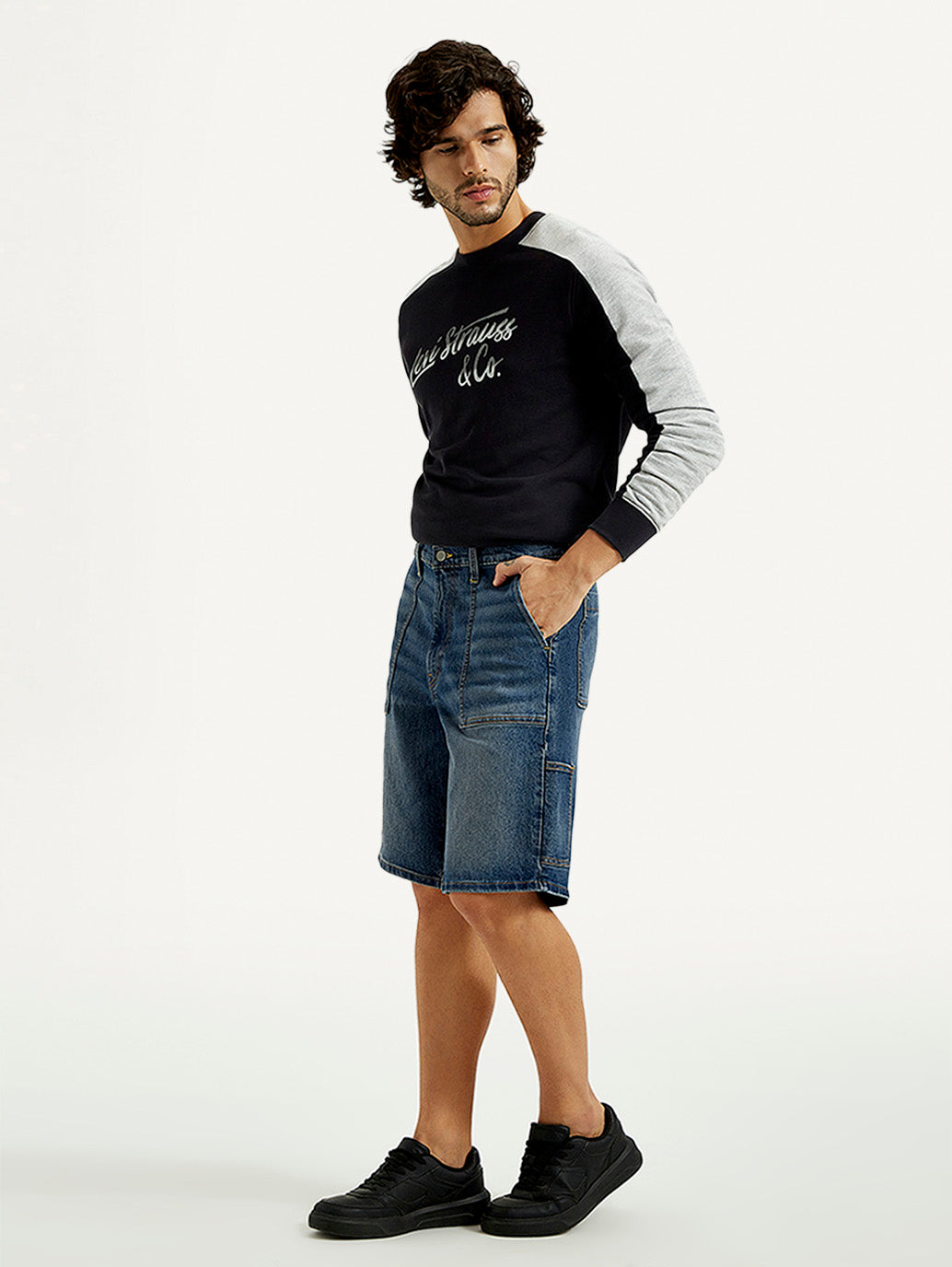 Men's Blue Solid Loose Fit Shorts - Side View