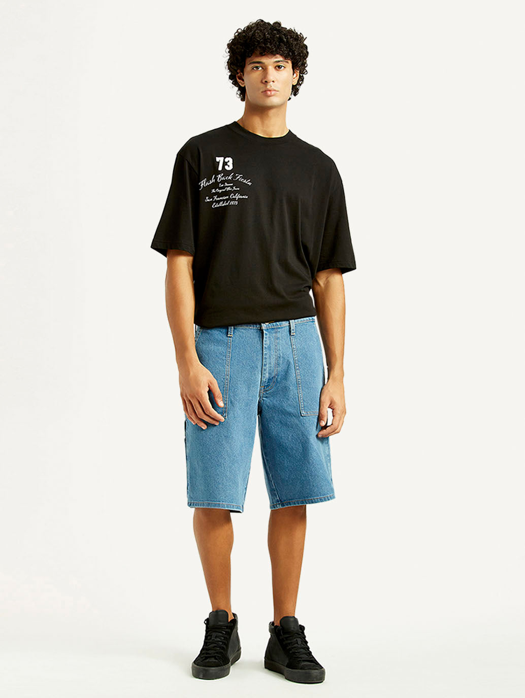 Men's Blue Loose Fit Shorts - Front View