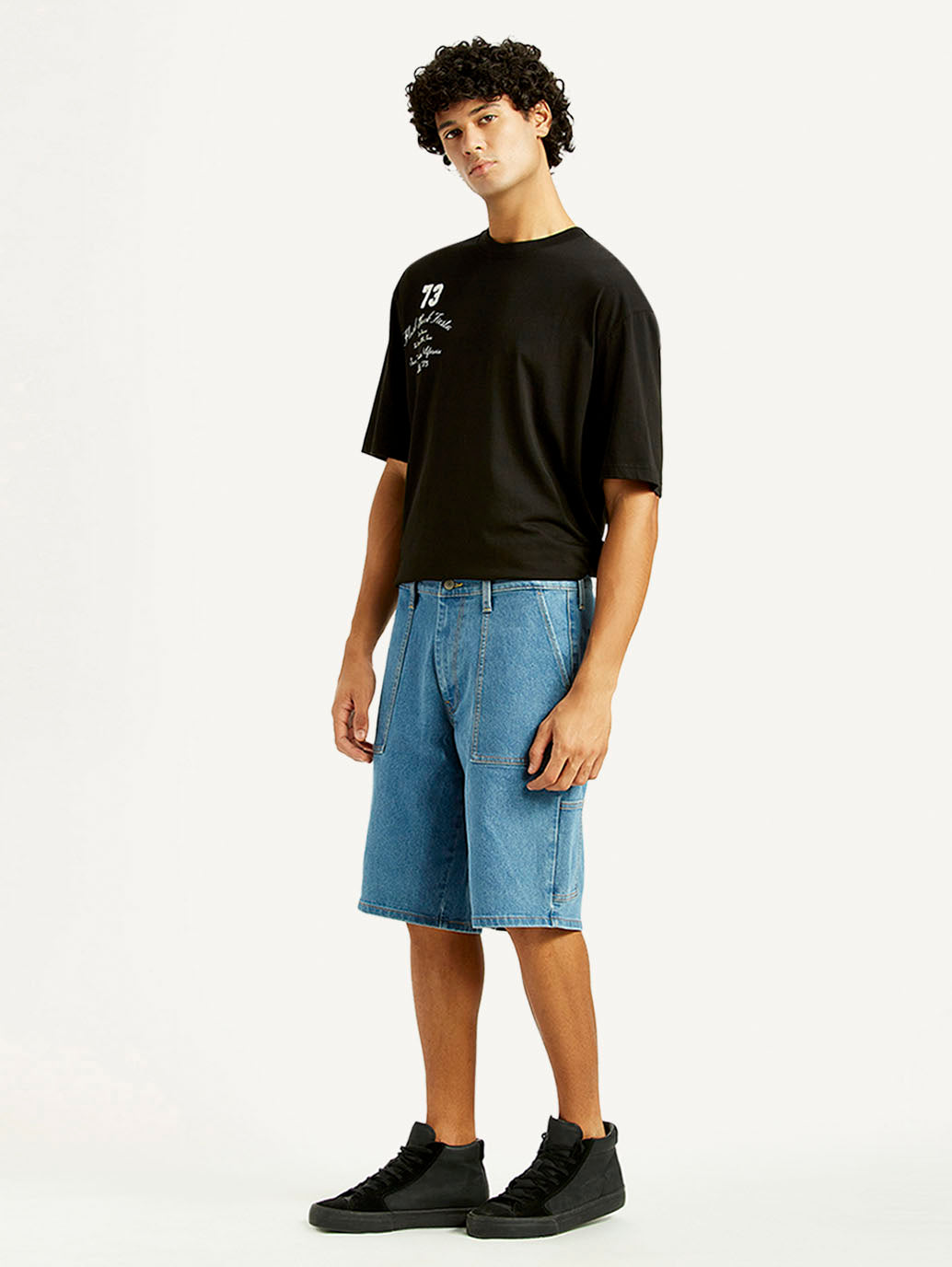 Men's Blue Loose Fit Shorts - Side View