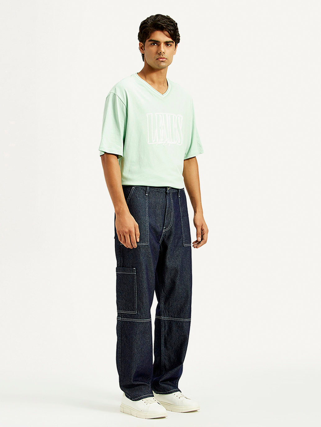 Men's 568 Dark Indigo Loose Fit Mid Rise Jeans - Side View