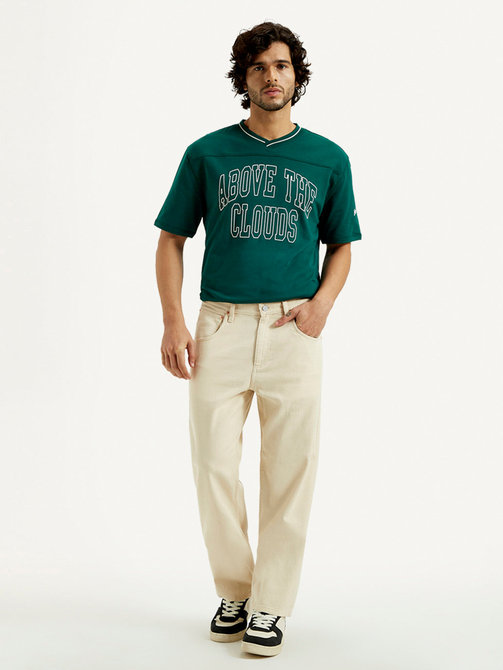 Men's 568 Beige Loose Fit Mid Rise Jeans - Front View