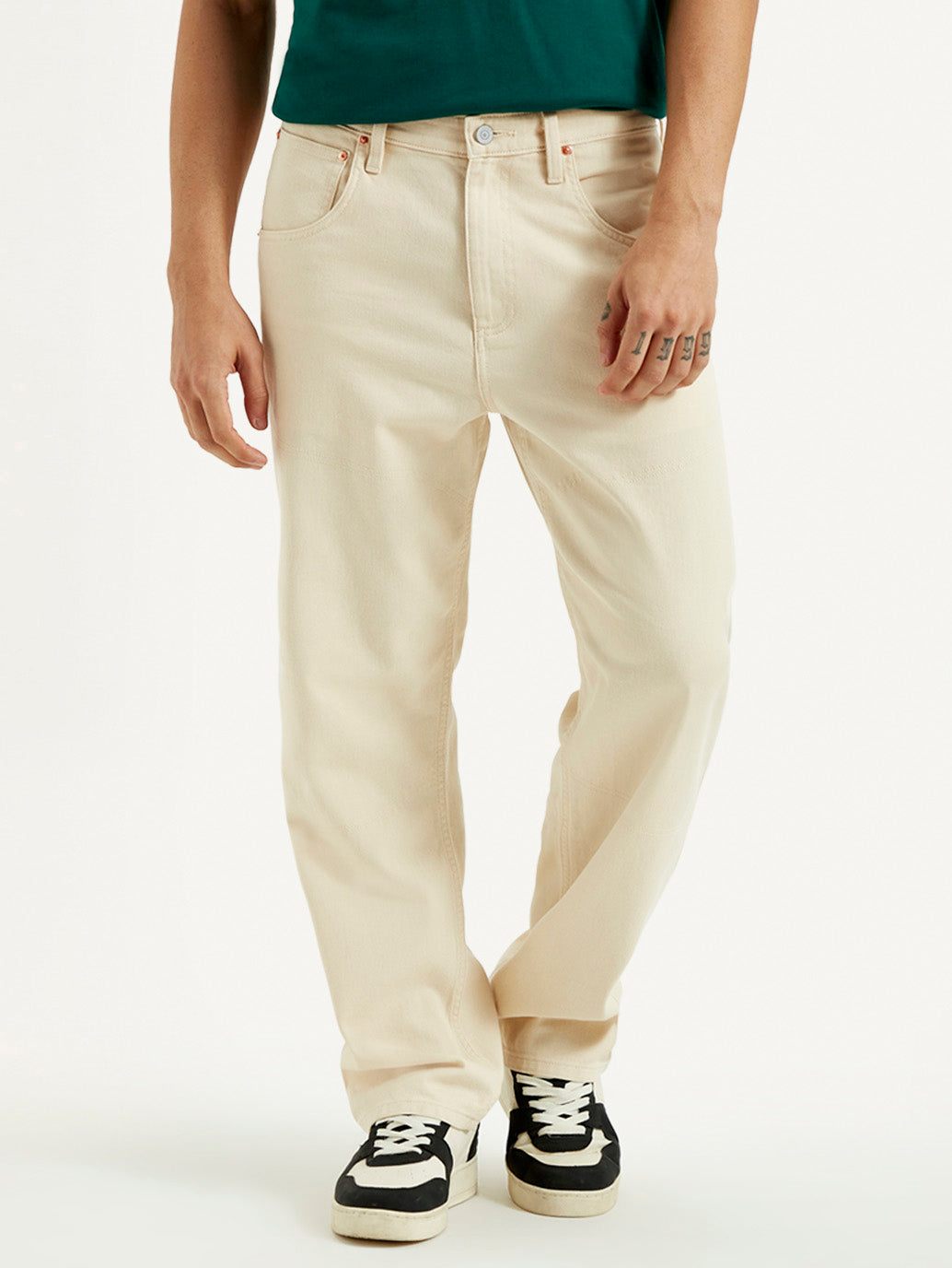 Men's 568 Beige Loose Fit Mid Rise Jeans - Front View