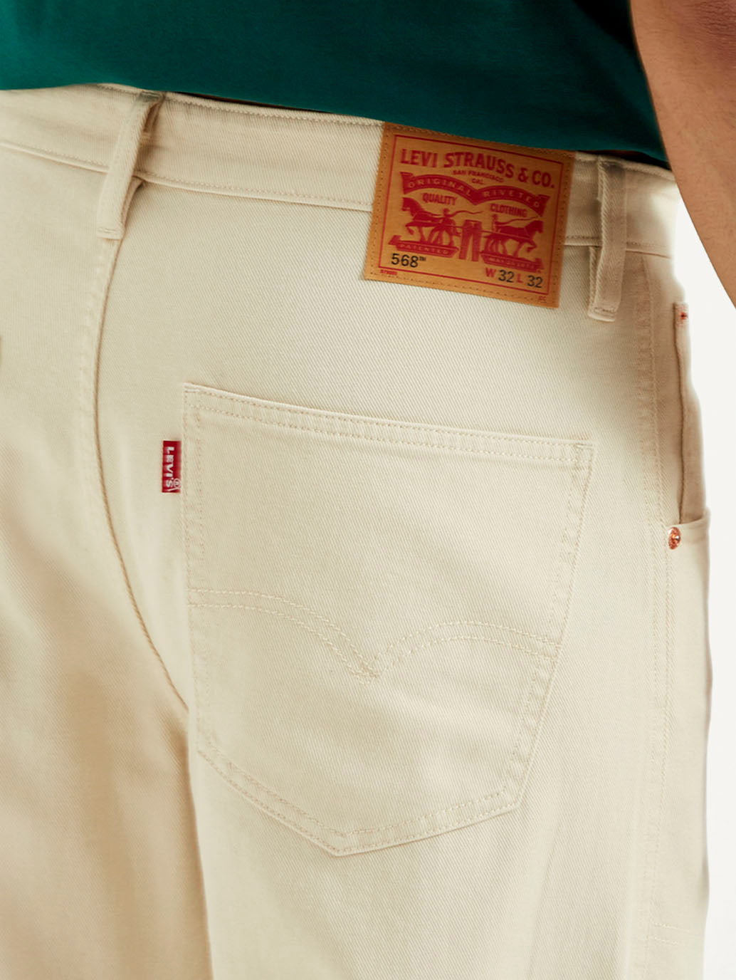 Men's 568 Beige Loose Fit Mid Rise Jeans - Detail View