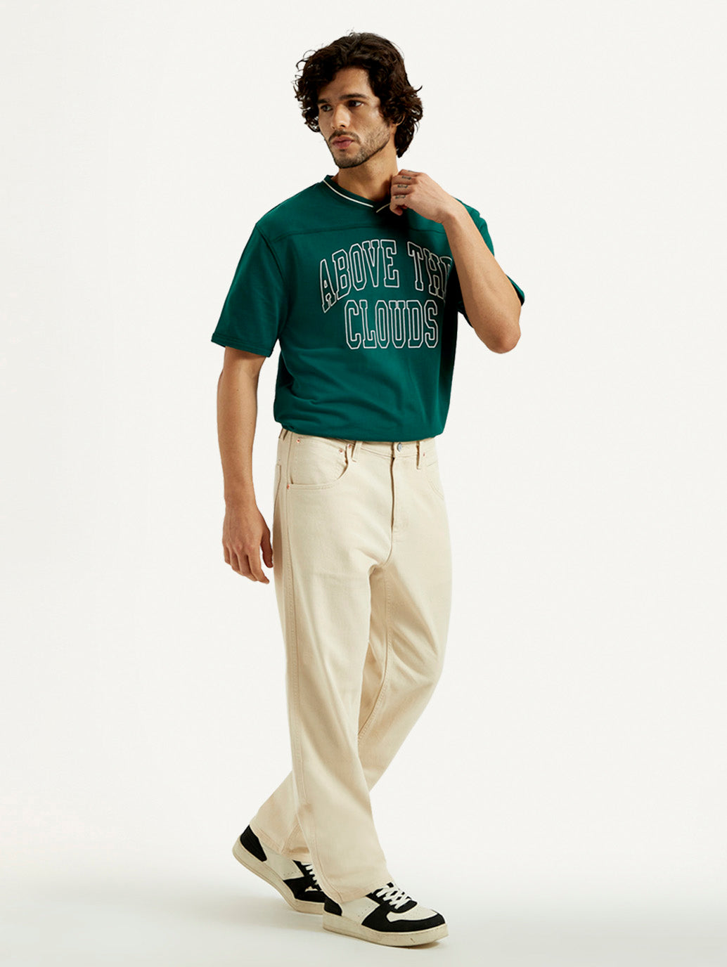 Men's 568 Beige Loose Fit Mid Rise Jeans - Side View