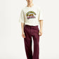 Men's Maroon Loose Fit Mid Rise Chinos - Front View