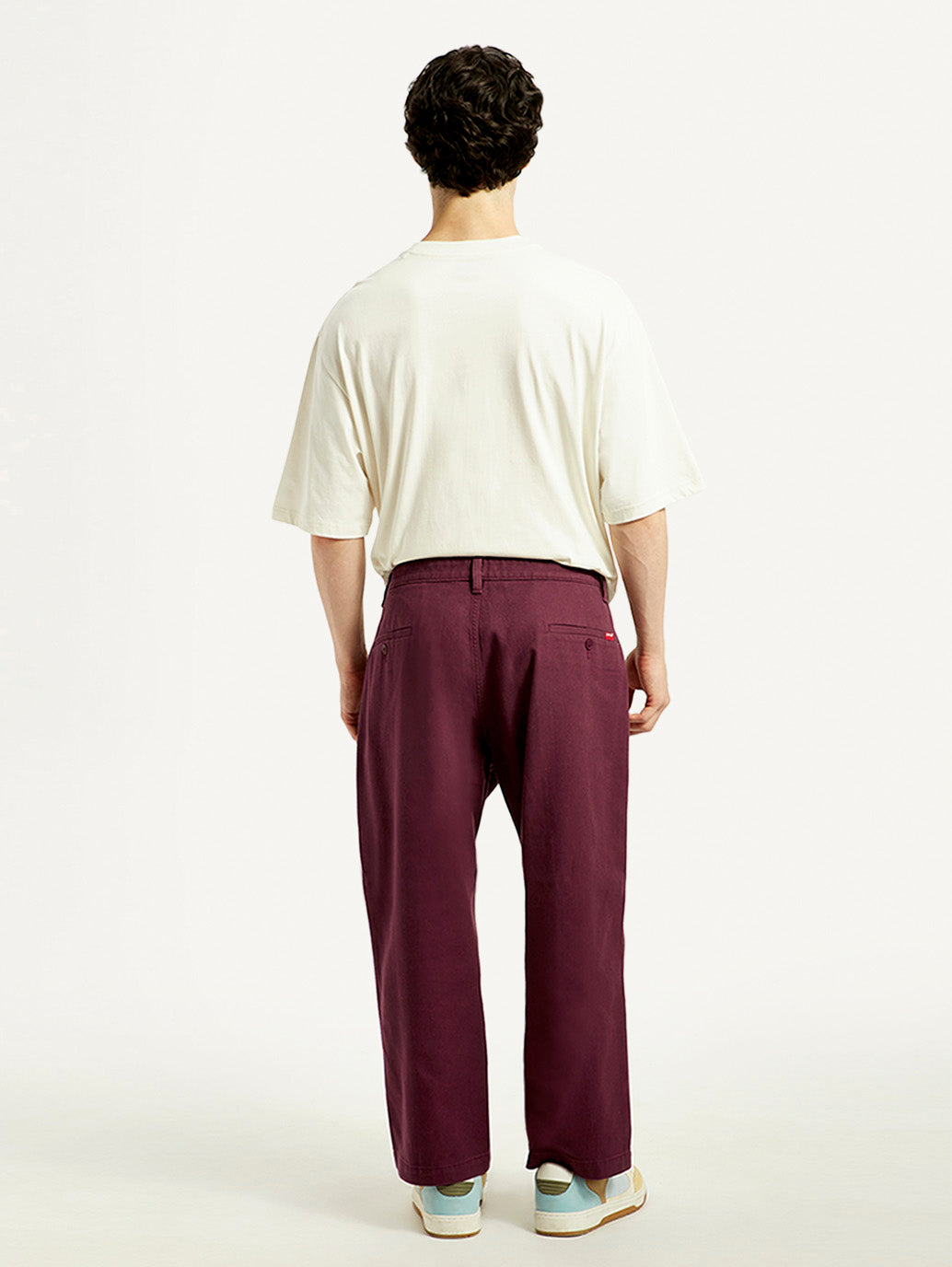 Men's Maroon Loose Fit Mid Rise Chinos - Back View