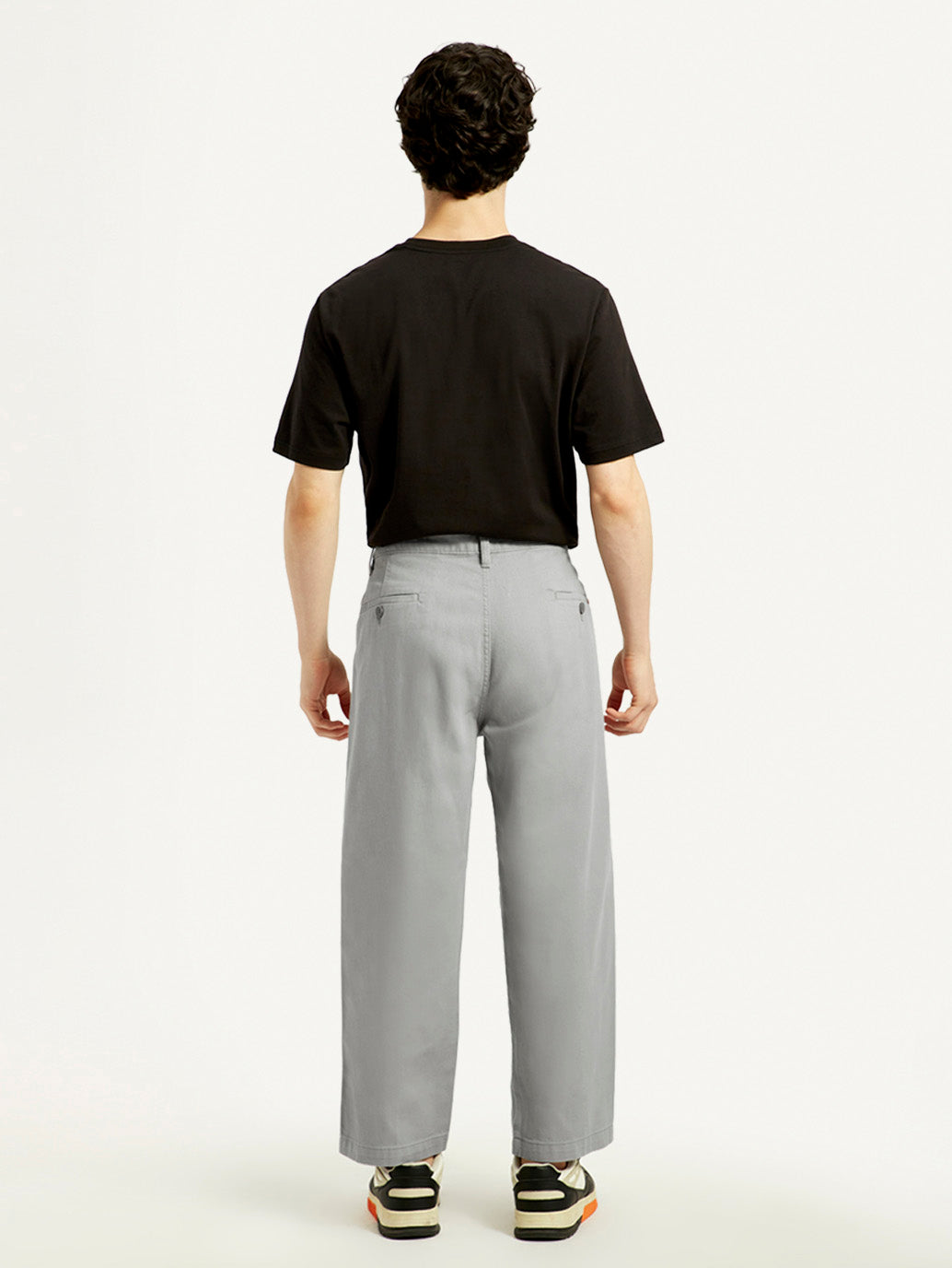 Men's Grey Loose Fit Mid Rise Chinos - Back View