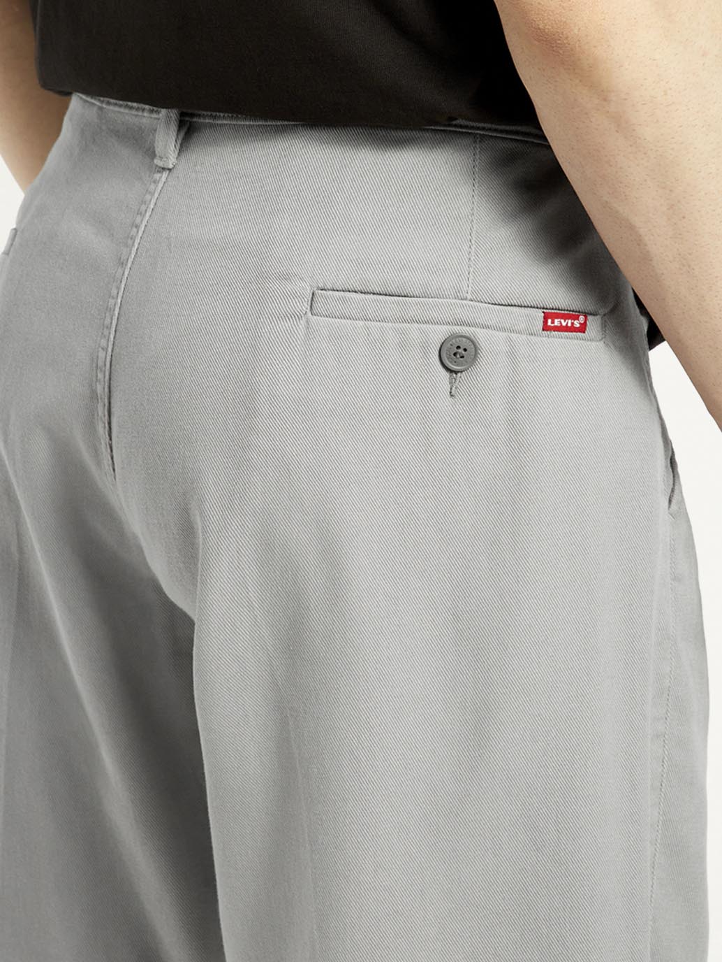 Men's Grey Loose Fit Mid Rise Chinos - Detail View