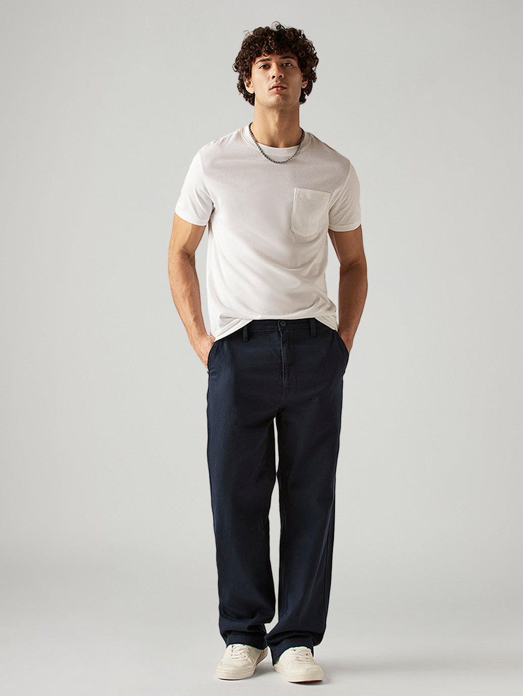 Men's Navy Loose Fit Mid Rise Chinos