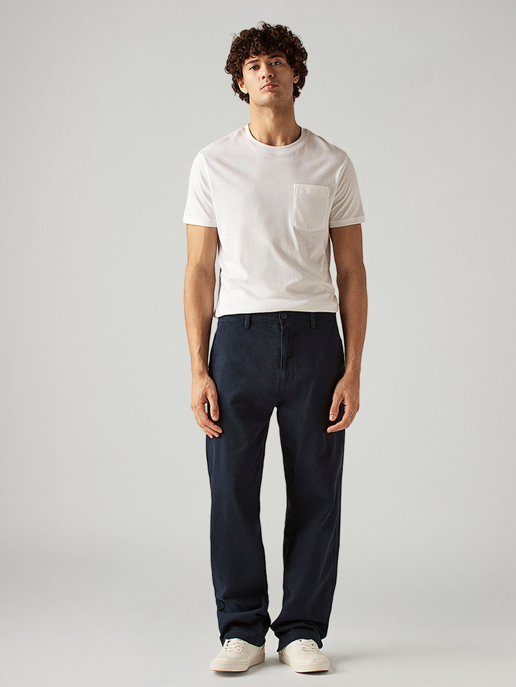 Men's Navy Loose Fit Mid Rise Chinos - Front View