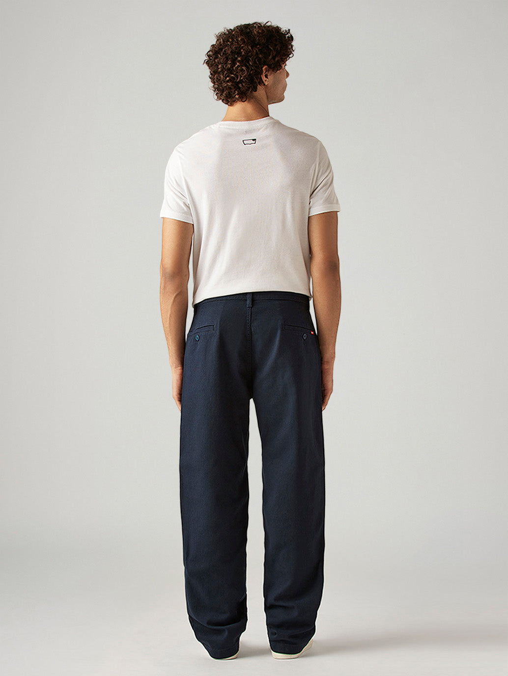 Men's Navy Loose Fit Mid Rise Chinos - Back View