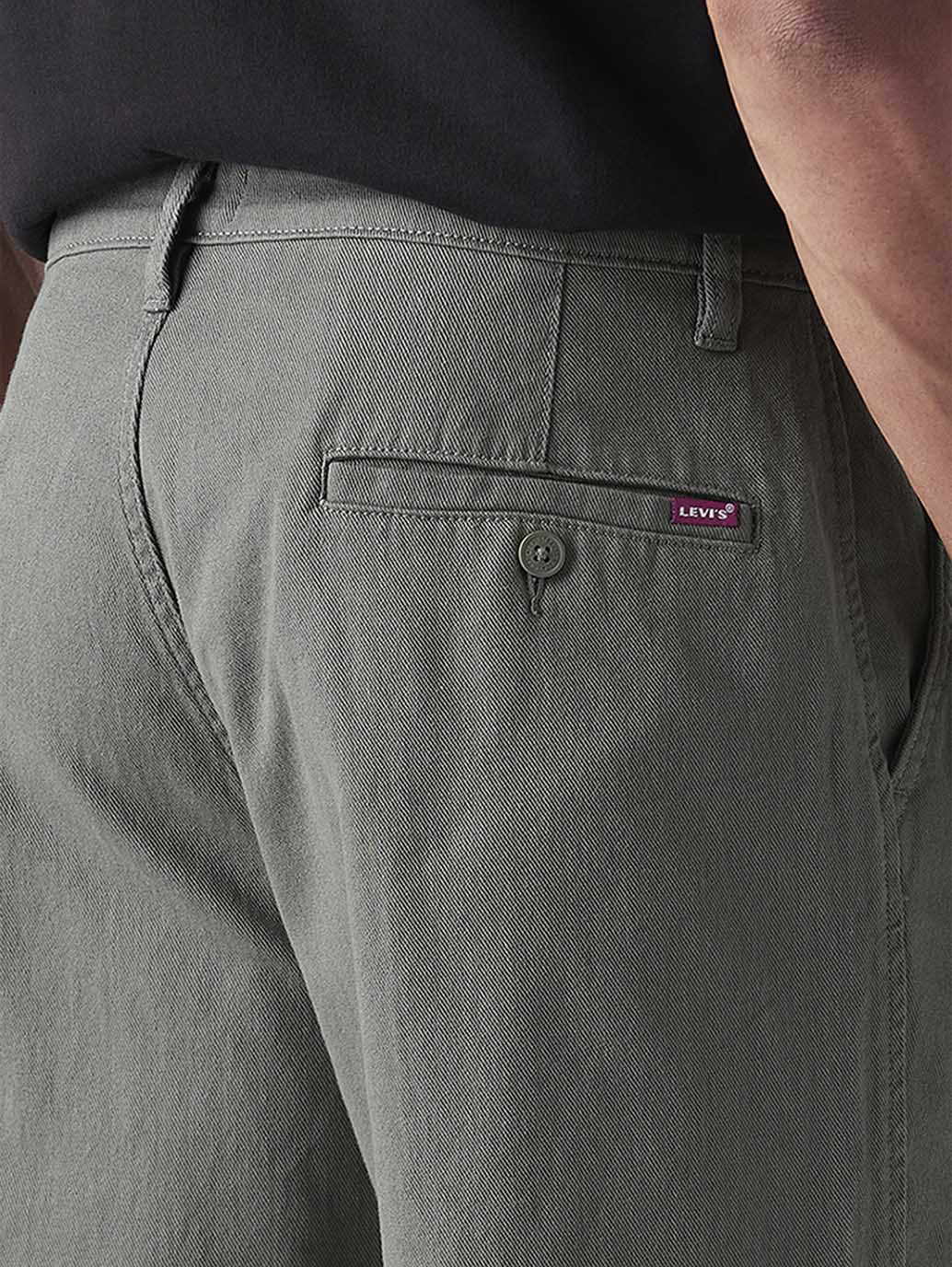 Men's Grey Loose Fit Mid Rise Chinos - Detail View