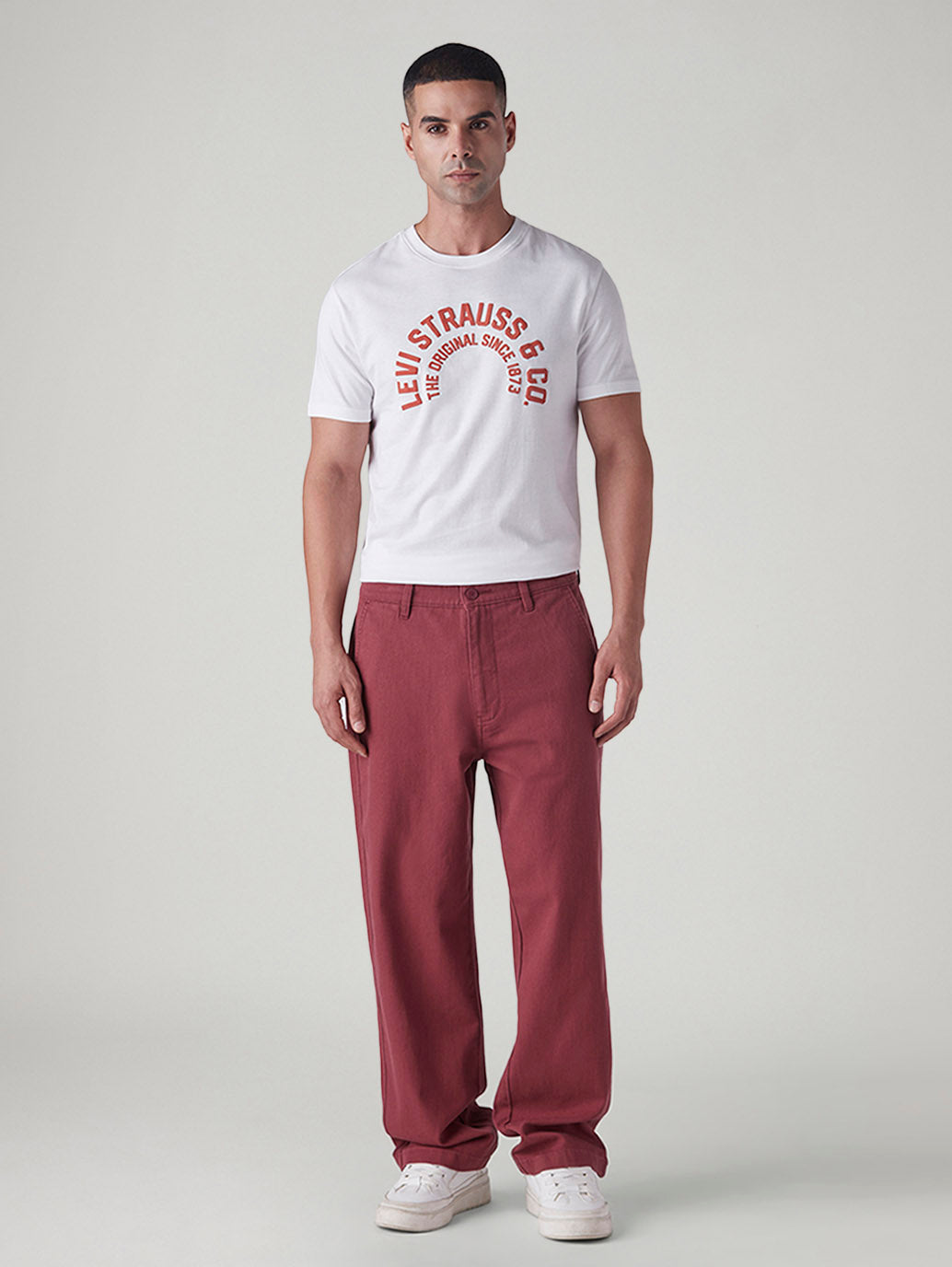 Men's Maroon Loose Fit Mid Rise Chinos