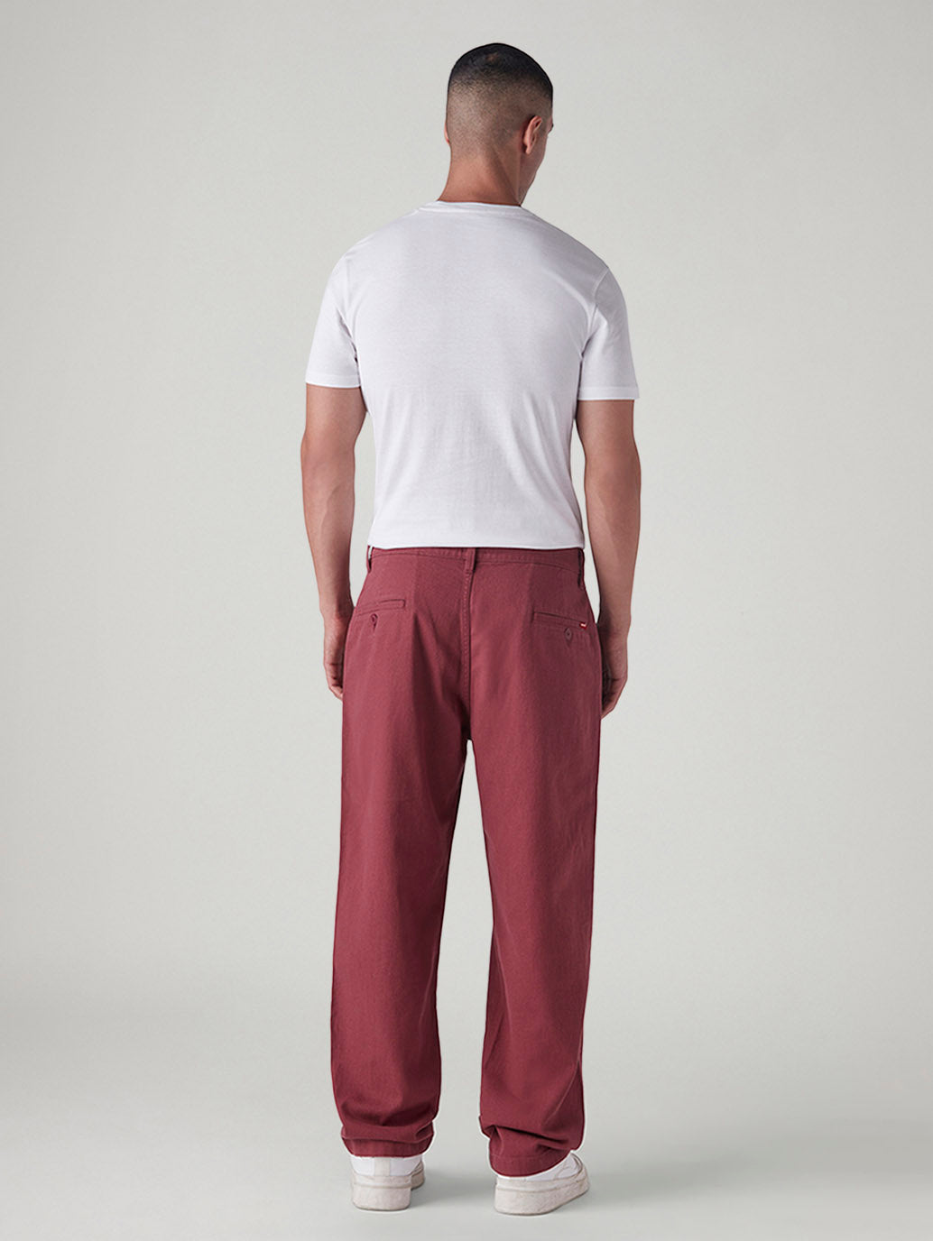 Men's Maroon Loose Fit Mid Rise Chinos - Back View