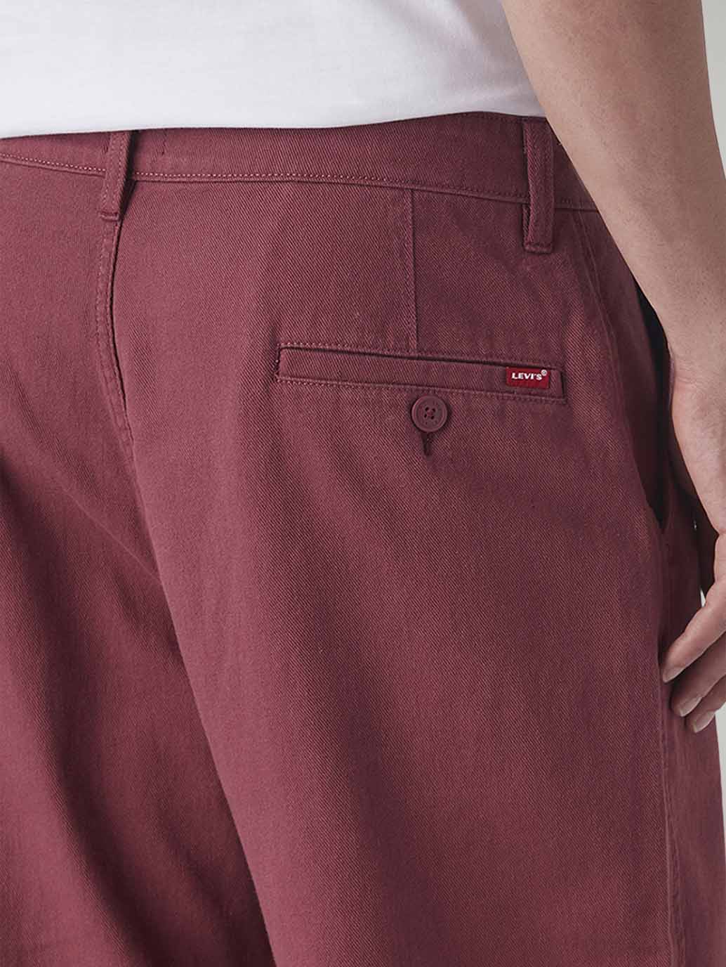 Men's Maroon Loose Fit Mid Rise Chinos - Detail View
