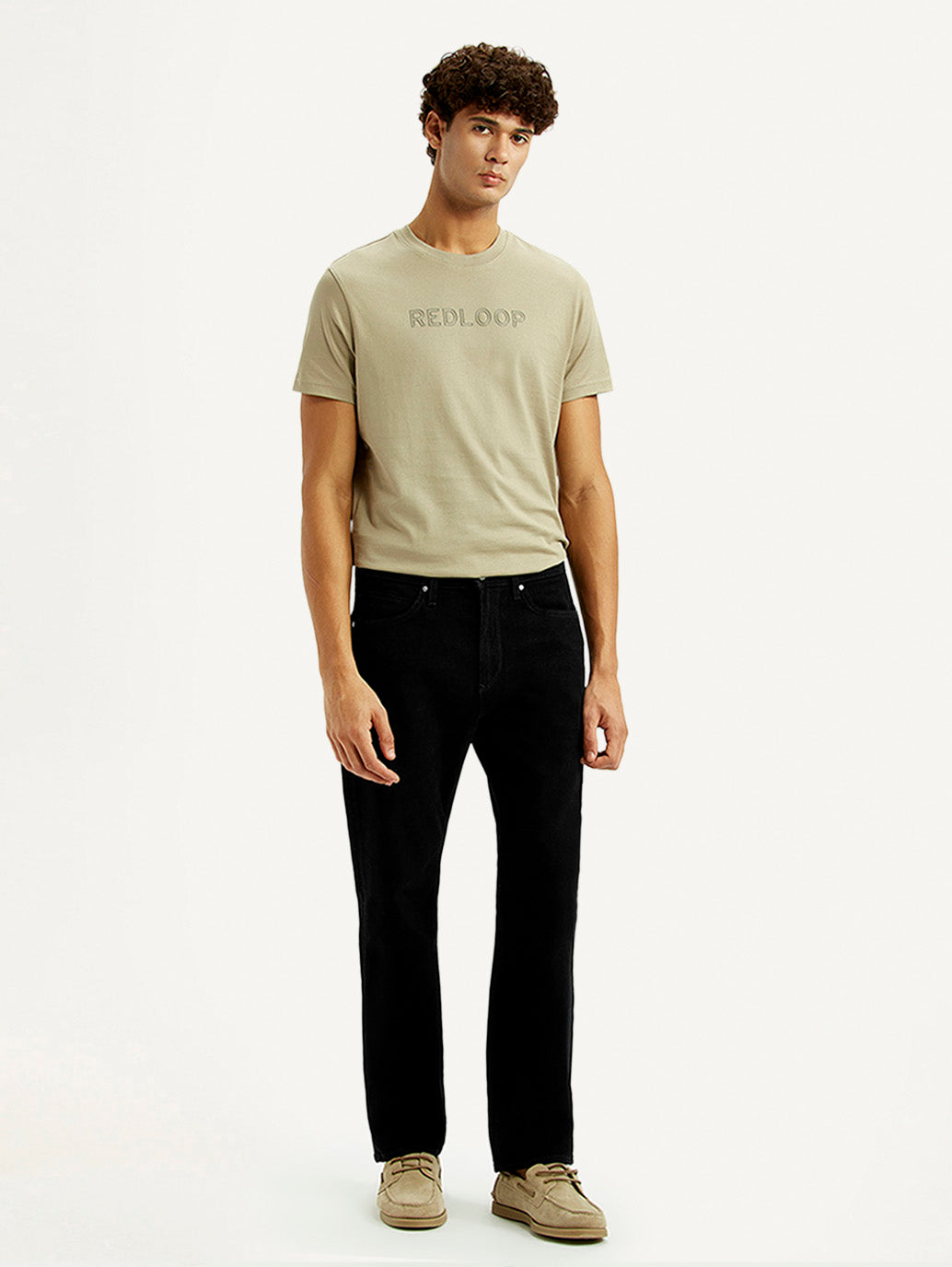 Men's Redloop 505 Black Straight Fit Mid Rise Jeans - Front View