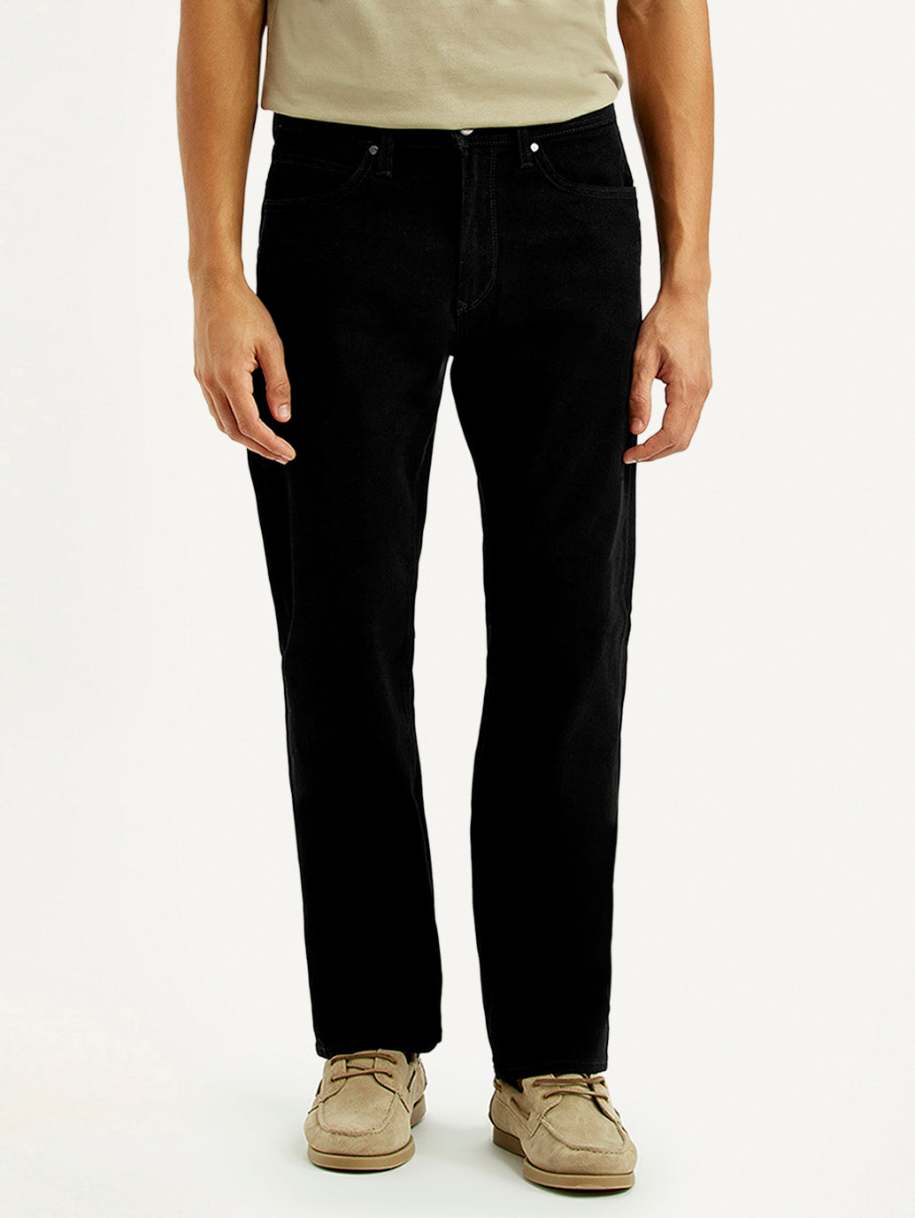 Men's Redloop 505 Black Straight Fit Mid Rise Jeans - Front View