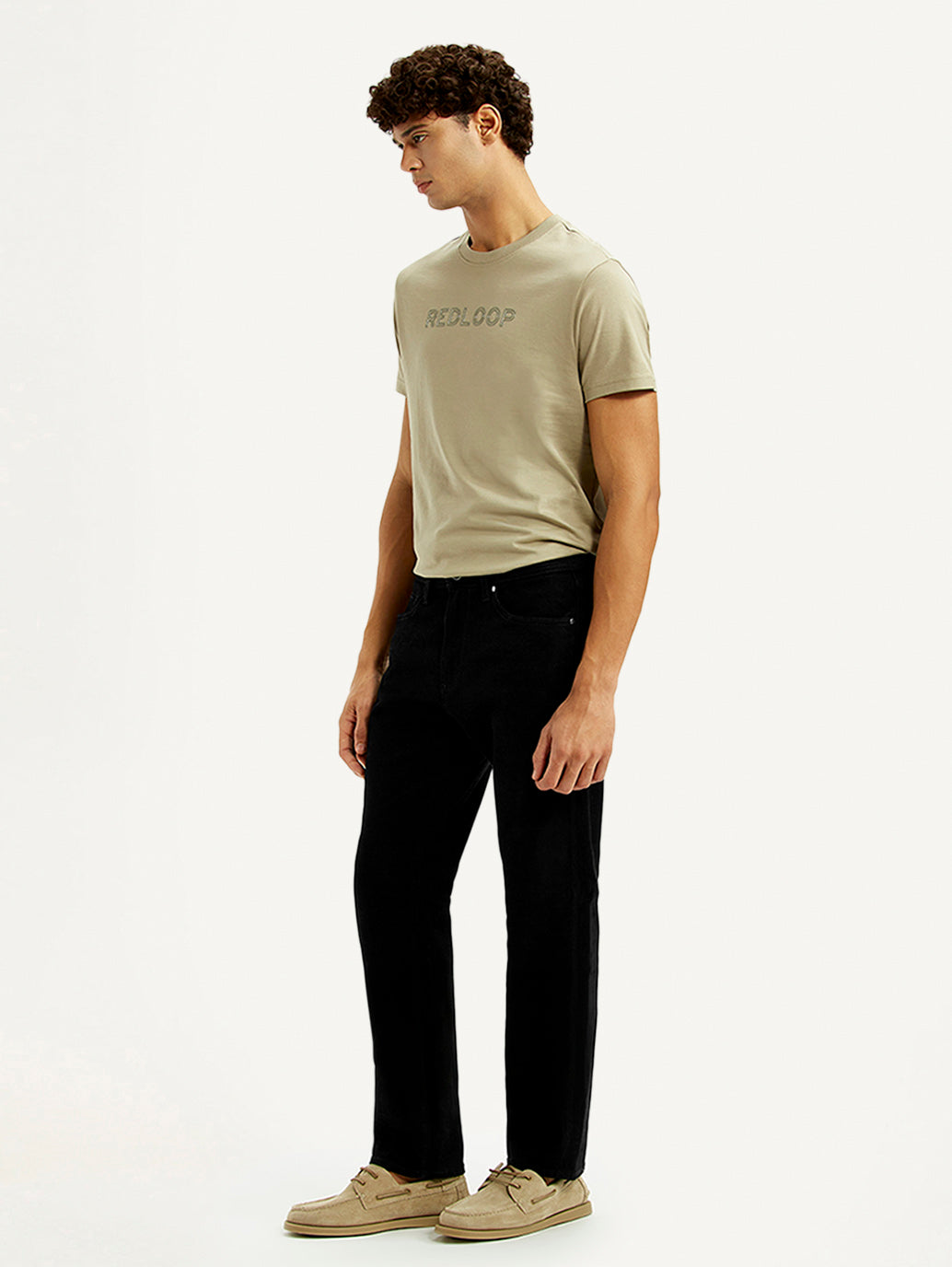 Men's Redloop 505 Black Straight Fit Mid Rise Jeans - Side View