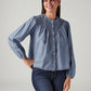 Women's Embroidered Blue Band Neck Top - Styleshot View
