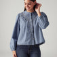 Women's Embroidered Blue Band Neck Top - Front View