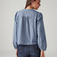 Women's Embroidered Blue Band Neck Top - Back View