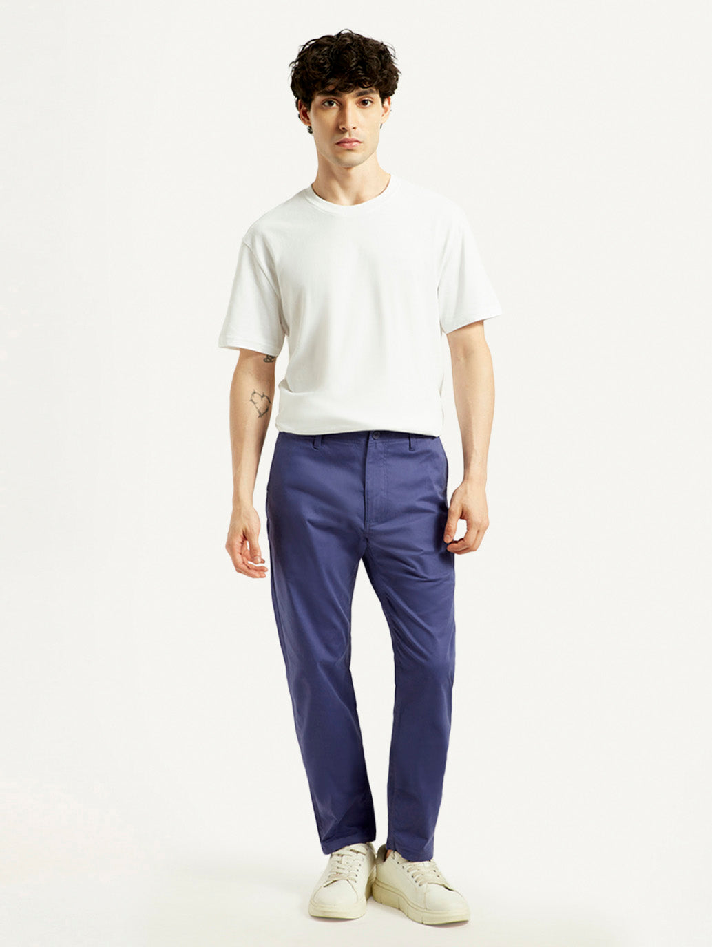 Men's Blue Tapered Fit Mid Rise Chinos - Front View
