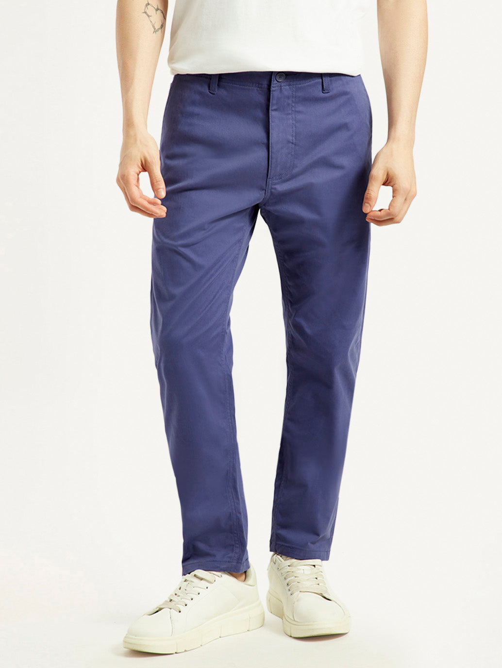 Men's Blue Tapered Fit Mid Rise Chinos - Front View