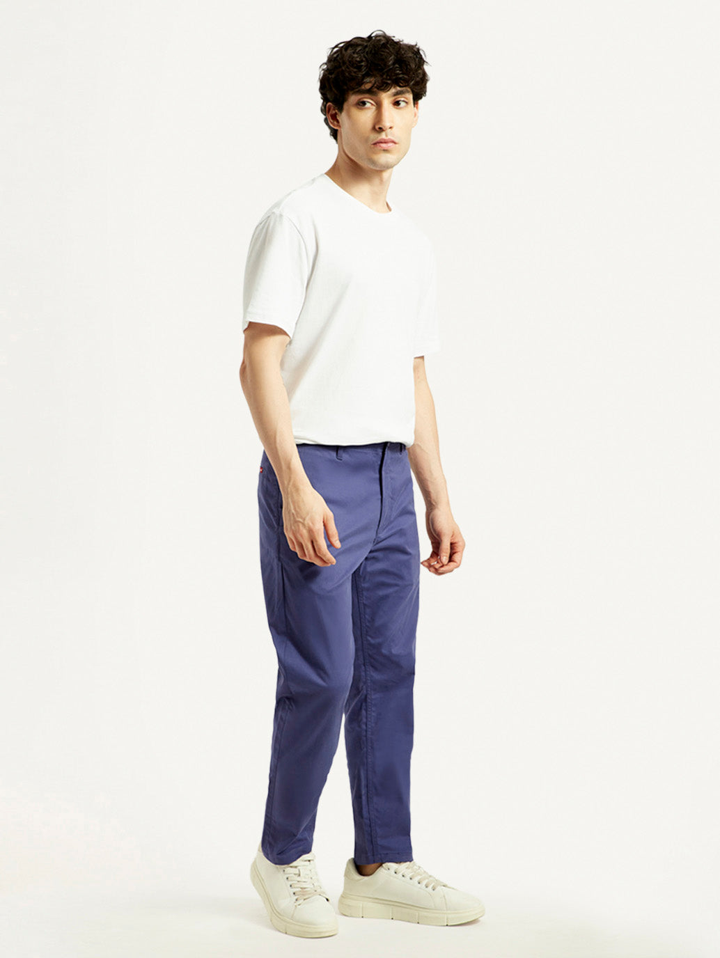 Men's Blue Tapered Fit Mid Rise Chinos - Side View