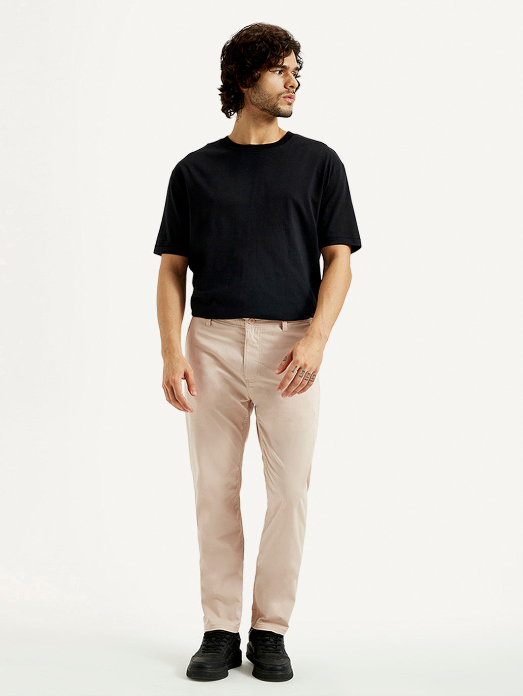 Men's Peach Tapered Fit Mid Rise Chinos - Front View