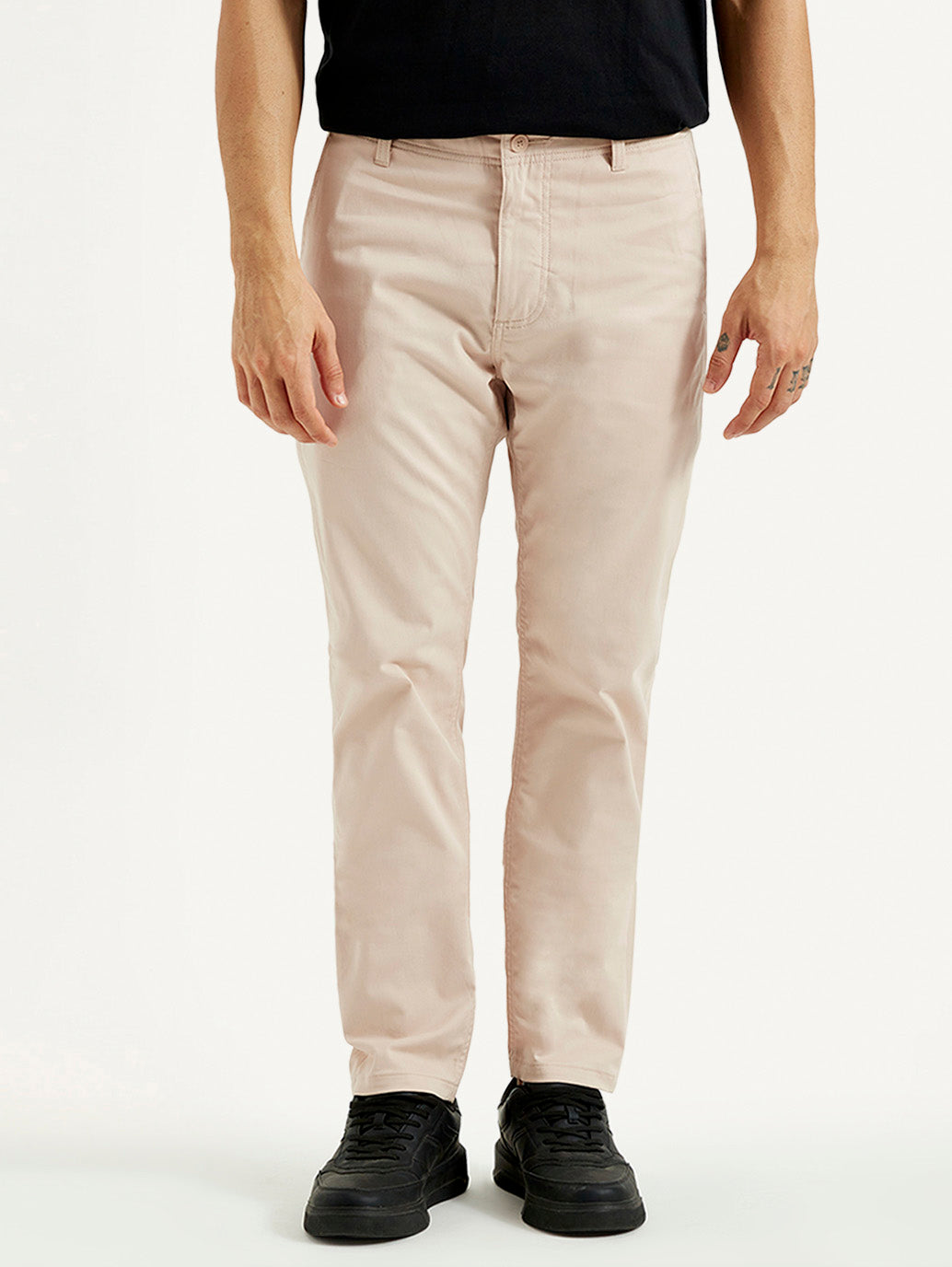 Men's Peach Tapered Fit Mid Rise Chinos - Front View