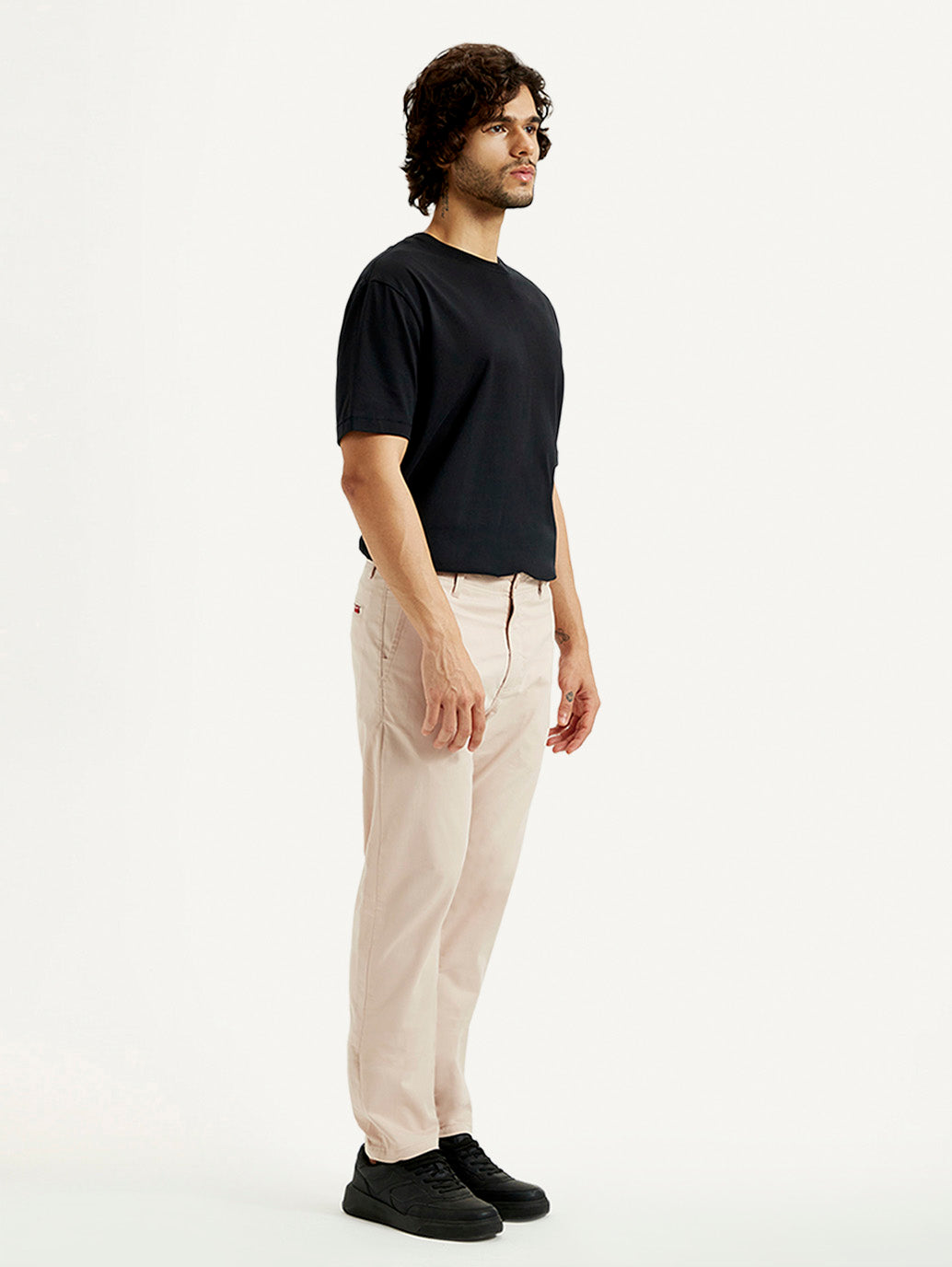 Men's Peach Tapered Fit Mid Rise Chinos - Side View