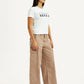 Women's Beige Regular Fit High Rise Cargo Trousers - Side View
