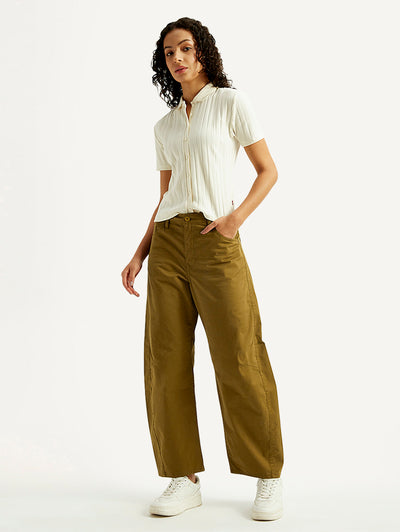 Women's Brown Loose Fit Mid Rise Trousers
