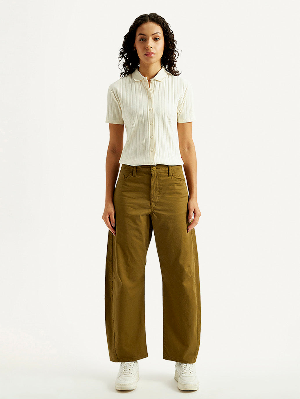 Women's Brown Loose Fit Mid Rise Trousers - Front View