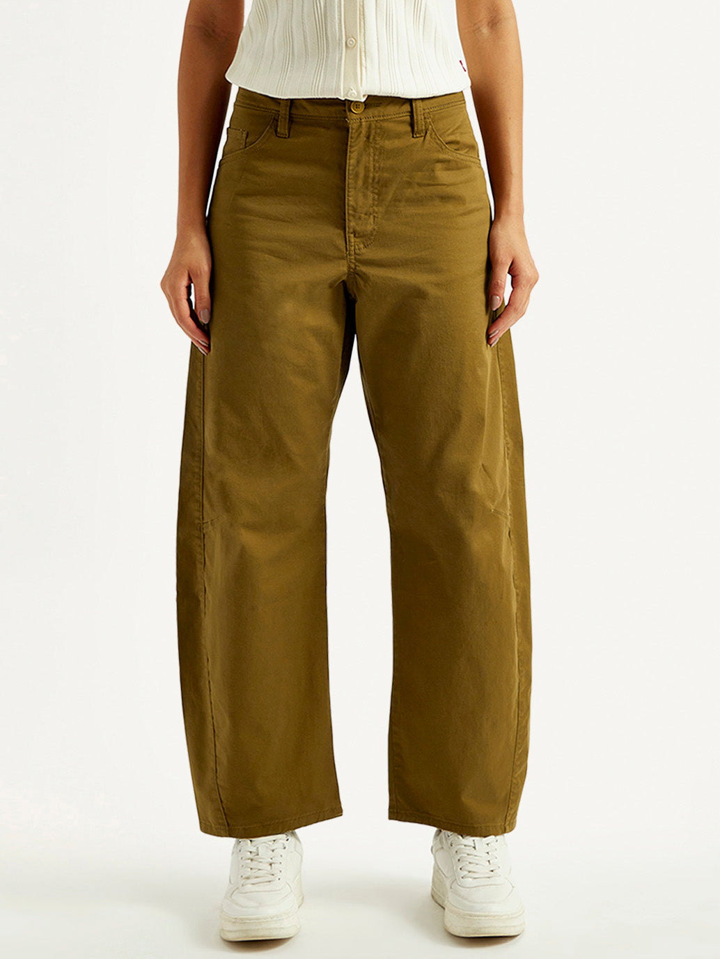 Women's Brown Loose Fit Mid Rise Trousers - Front View