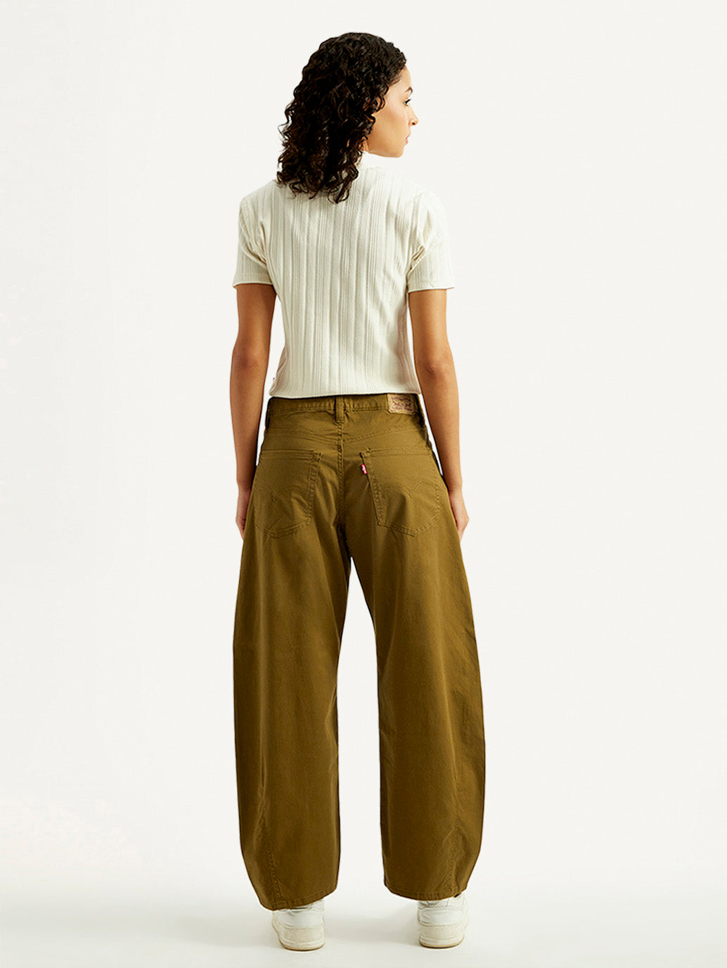 Women's Brown Loose Fit Mid Rise Trousers - Back View