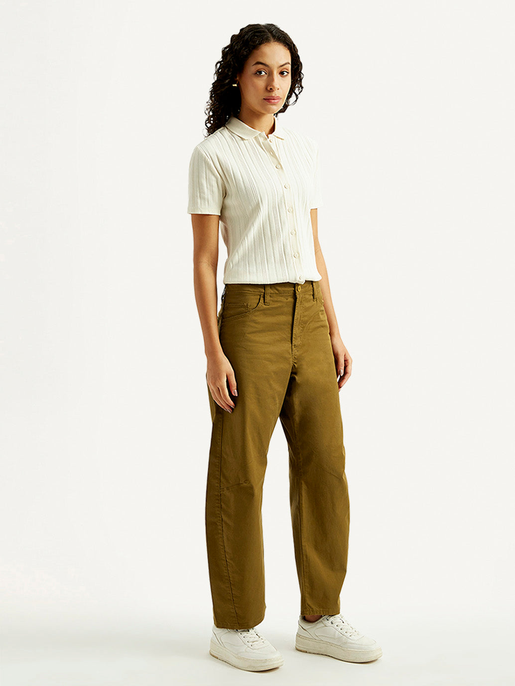 Women's Brown Loose Fit Mid Rise Trousers - Side View