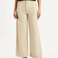 Women's Beige Wide Leg Fit High Rise Trousers - Front View