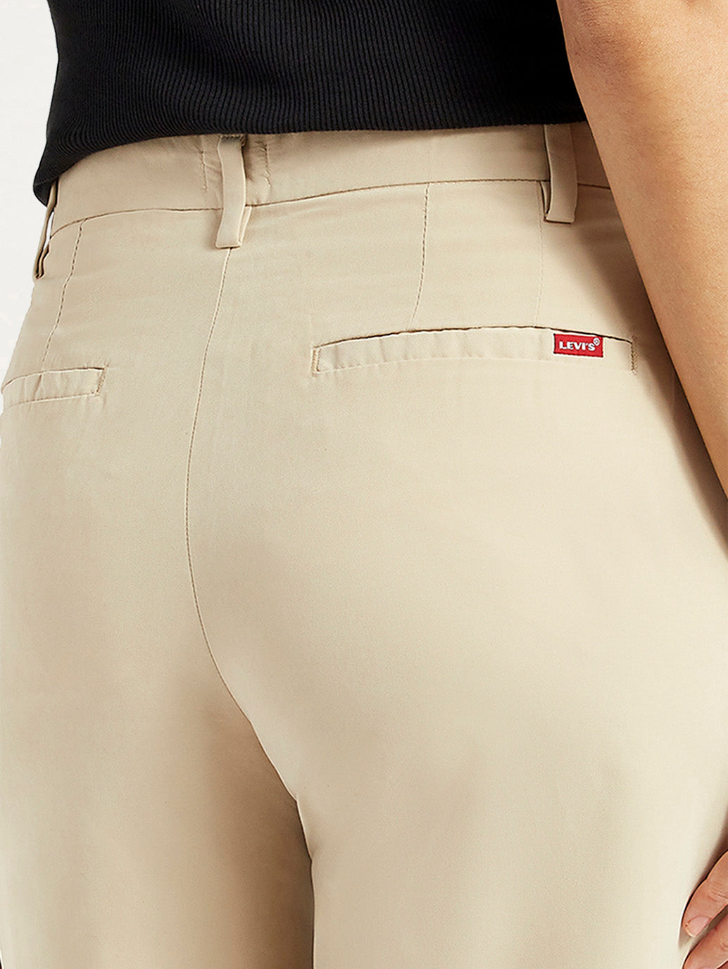 Women's Beige Wide Leg Fit High Rise Trousers - Detail View