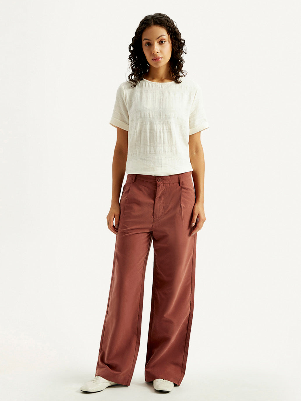 Women's Rust Flared Fit Mid Rise Trousers - Front View